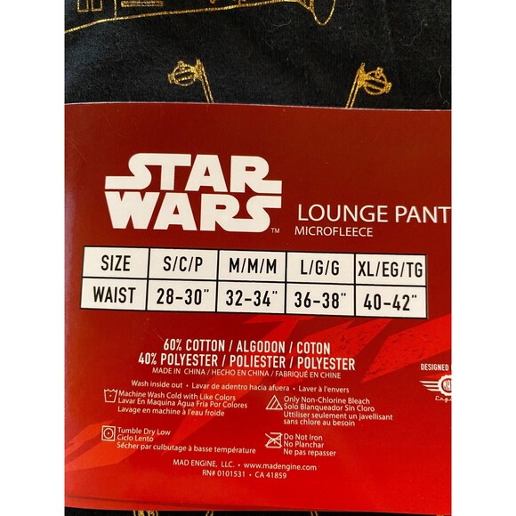 Star Wars Lounge Pant Men's Black Sz L Microfleece Cotton Blend - Picture 4 of 4